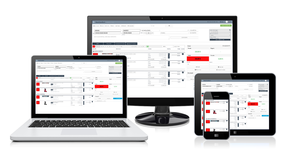 RENT-ALL ski rental management software screen on different devices